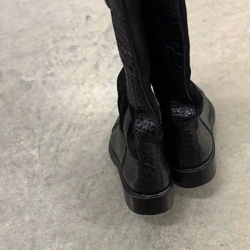 Tory Burch Black Leather and Suede Moto Boots